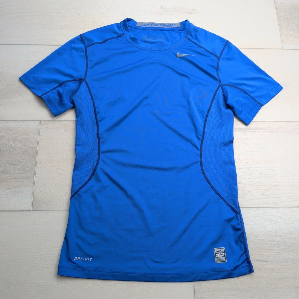Nike‎ Pro Combat Core 2.0 Shirt Mens S Fitted Short Sleeve Royal Blue 449787-495